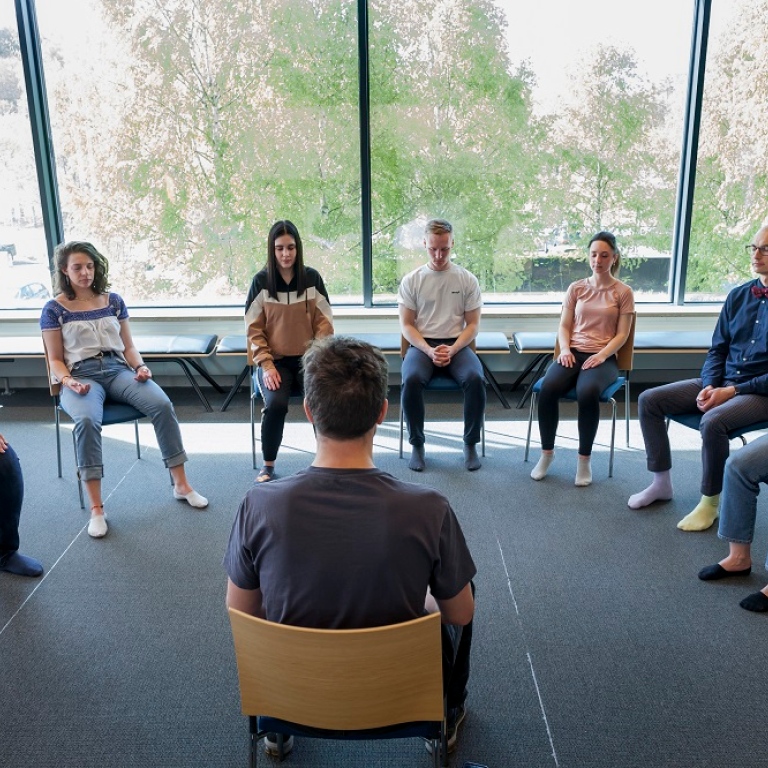 Students meditating.