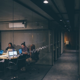 A group of people working in an office