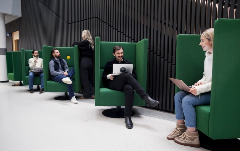 Students with laptops at the Albano campus.