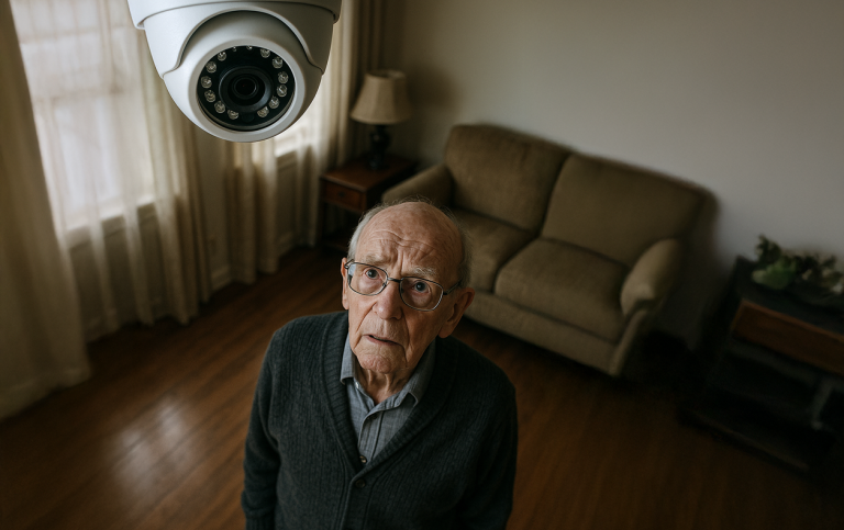 old man under video surveillance in his home